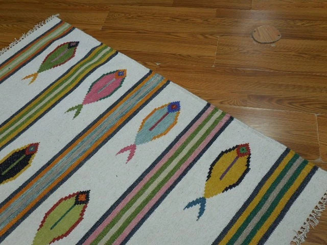 3' x 5' Ft. Fun Colorful Contemporary Fish Design Turkish Oushak Kilim Hand Knotted Wool Area Rug – BR3100