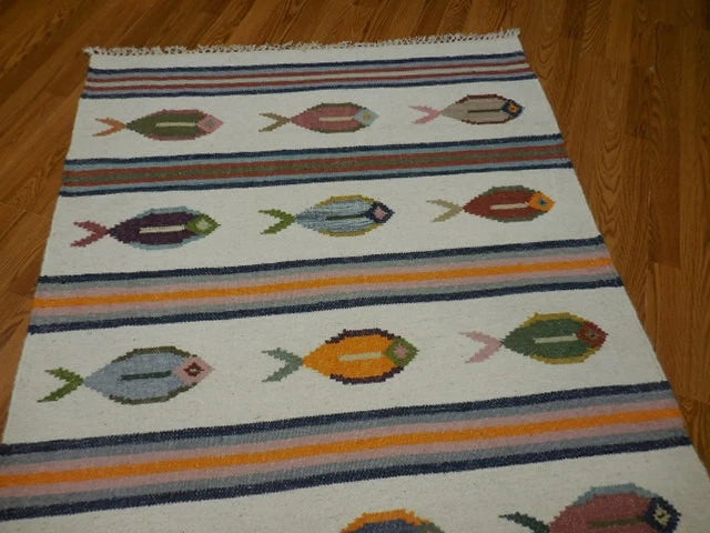 4' x 6' Ft. Fun Colorful Fish Design Turkish Oushak Kilim Hand Knotted Wool Area Rug – BR30266