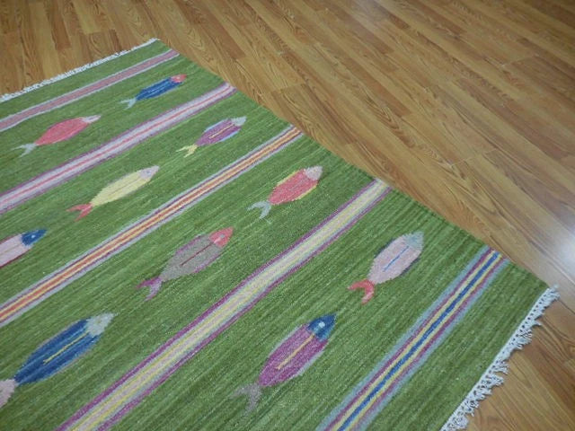 4' x 6' Ft. Fun Colorful Fish Design Turkish Oushak Hand Knotted Wool Area Rug – BR3056