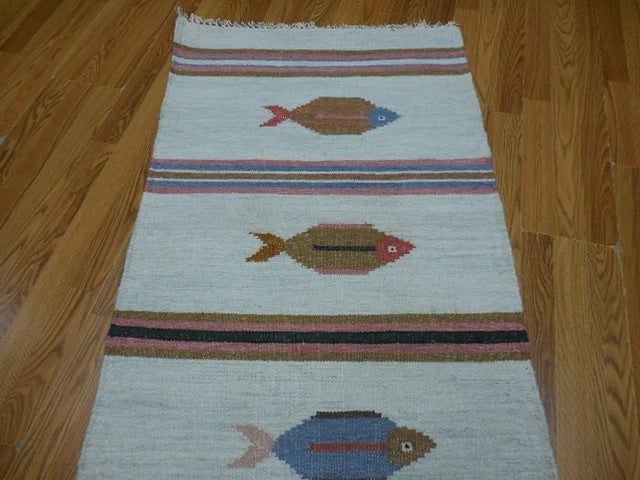 2.6' x 6' Ft. Fun Colorful Fish Design Turkish Hand Knotted Wool Rug / Runner - BR3050