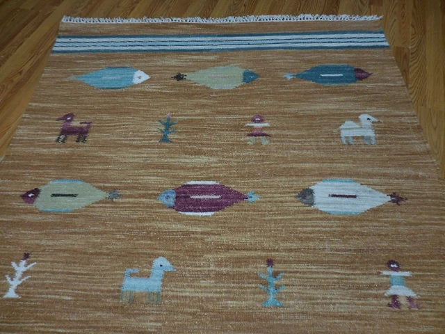 5' x 8' Ft. Fun Colorful Fish Design Turkish Oushak Hand Knotted Wool Area Rug - BR3020