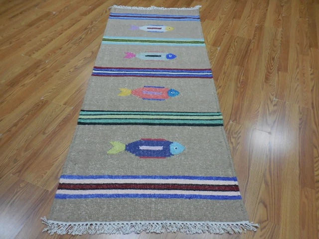 2.6' x 6' Ft. Fun Colorful Fish Design Turkish Hand Knotted Wool Rug / Runner - BR3054