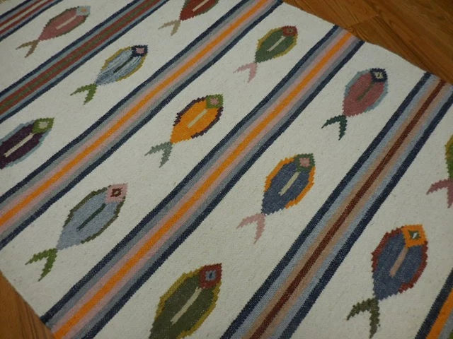 4' x 6' Ft. Fun Colorful Fish Design Turkish Oushak Kilim Hand Knotted Wool Area Rug – BR30266
