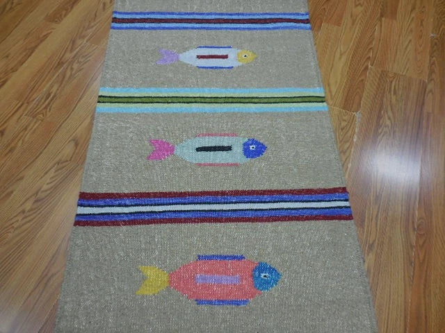 2.6' x 6' Ft. Fun Colorful Fish Design Turkish Hand Knotted Wool Rug / Runner - BR3054