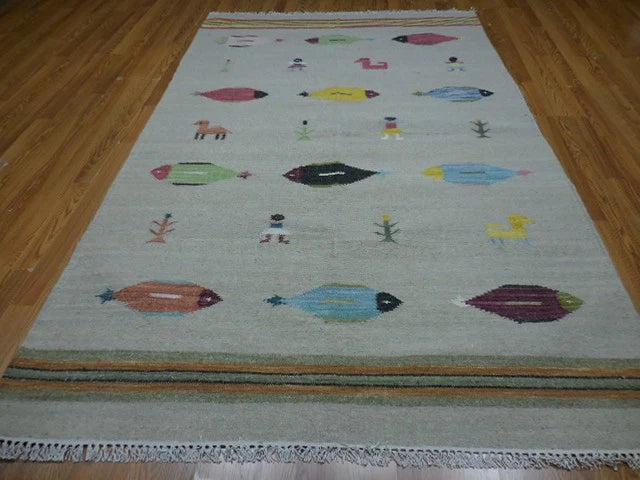 5' x 8' Ft. Fun Colorful Fish / Farm Design Turkish Oushak Hand Knotted Wool Area Rug - BR3064