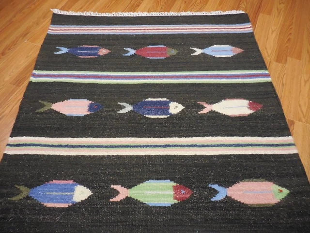 4' x 6' Ft. Fun Colorful Contemporary Fish Design Turkish Oushak Kilim Hand Knotted Wool Area Rug – BR3060