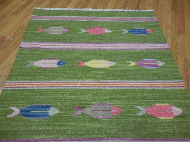 4' x 6' Ft. Fun Colorful Fish Design Turkish Oushak Hand Knotted Wool Area Rug – BR3056