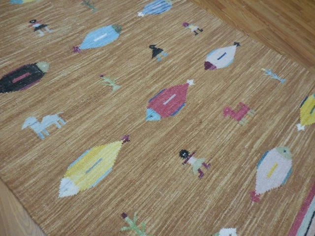 5' x 8' Ft. Fun Colorful Fish / Farm Design Turkish Oushak Hand Knotted Wool Area Rug - BR3063