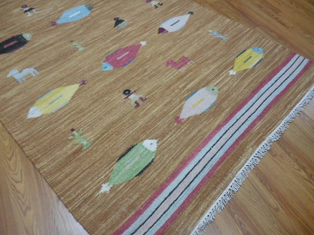5' x 8' Ft. Fun Colorful Fish / Farm Design Turkish Oushak Hand Knotted Wool Area Rug - BR3063