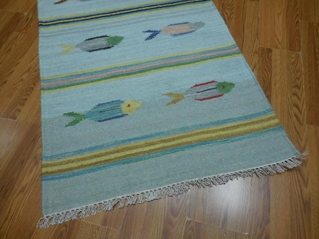 3' x 5' Ft. Fun Colorful Fish Design Turkish Oushak Hand Knotted Wool Area Rug – BR3021