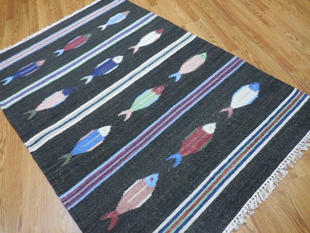 4' x 6' Ft. Fun Colorful Contemporary Fish Design Turkish Oushak Kilim Hand Knotted Wool Area Rug – BR3060