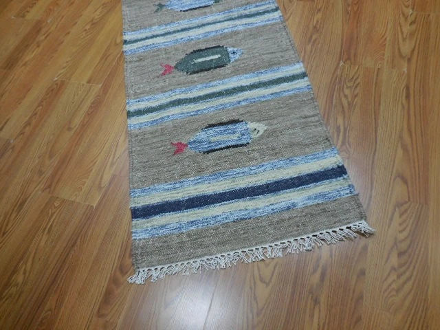 2' x 6' Ft. Fun Colorful Fish Design Turkish Hand Knotted Kilim Wool Rug / Runner - BR3024