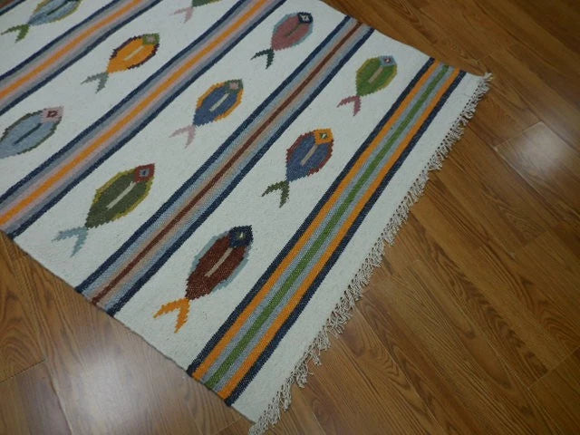 4' x 6' Ft. Fun Colorful Fish Design Turkish Oushak Kilim Hand Knotted Wool Area Rug – BR30266