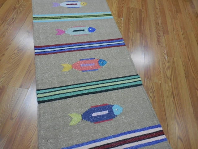 2.6' x 6' Ft. Fun Colorful Fish Design Turkish Hand Knotted Wool Rug / Runner - BR3054