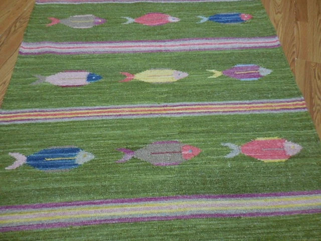 4' x 6' Ft. Fun Colorful Fish Design Turkish Oushak Hand Knotted Wool Area Rug – BR3056