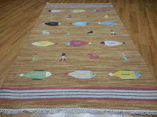 5' x 8' Ft. Fun Colorful Fish / Farm Design Turkish Oushak Hand Knotted Wool Area Rug - BR3063