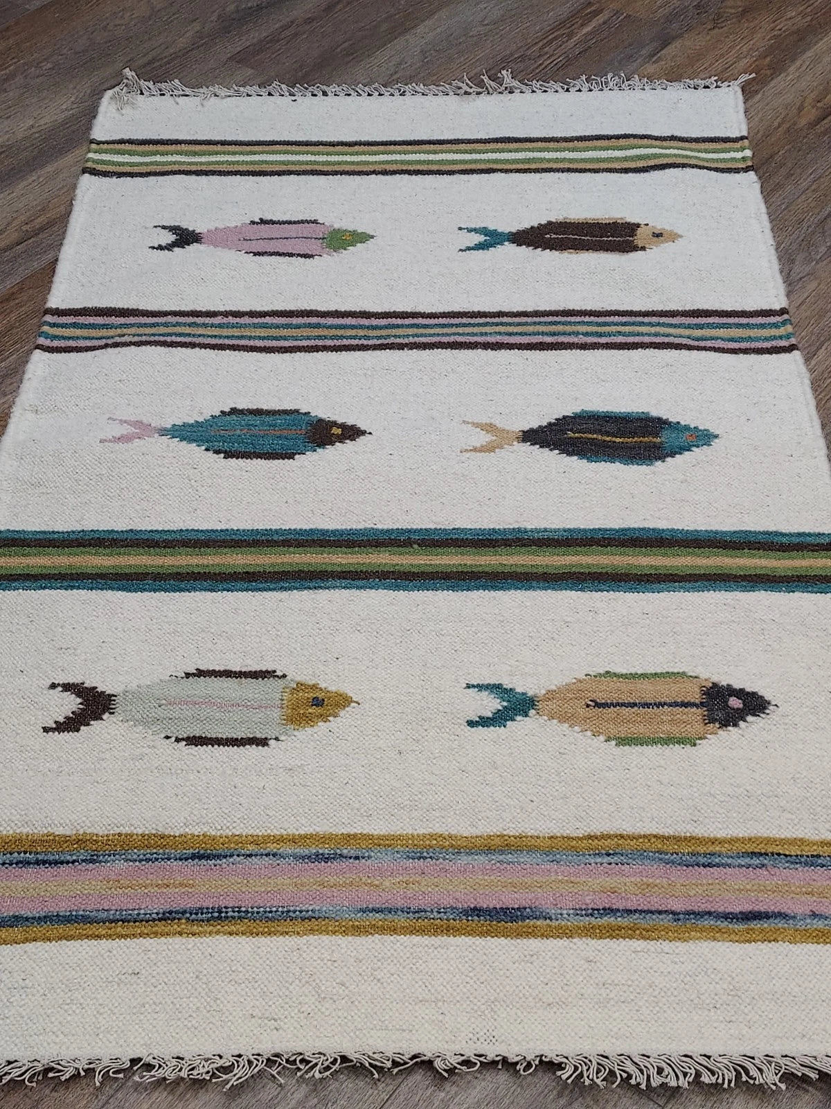 3' x 5' Ft. Fun Colorful Fish Design Turkish Oushak Kilim Hand Knotted Wool Area Rug – BR3028