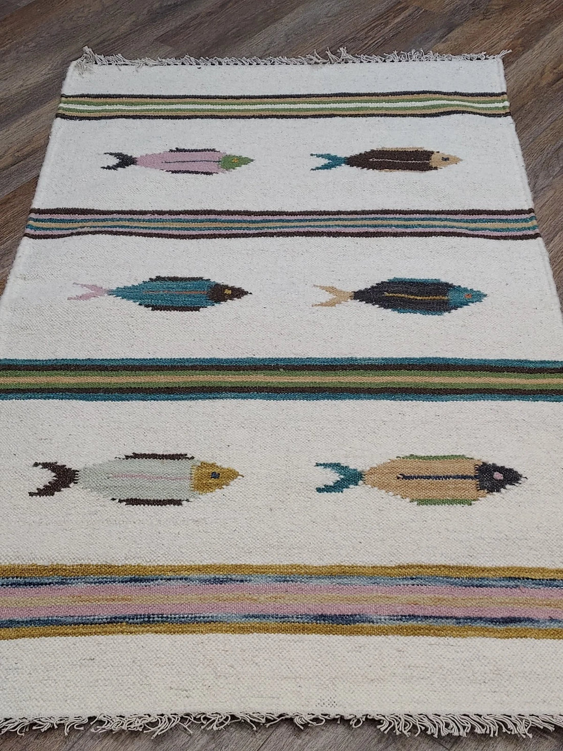 3' x 5' Ft. Fun Colorful Fish Design Turkish Oushak Kilim Hand Knotted Wool Area Rug – BR3028