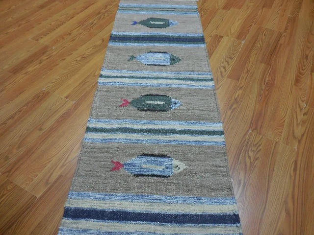 2' x 6' Ft. Fun Colorful Fish Design Turkish Hand Knotted Kilim Wool Rug / Runner - BR3024