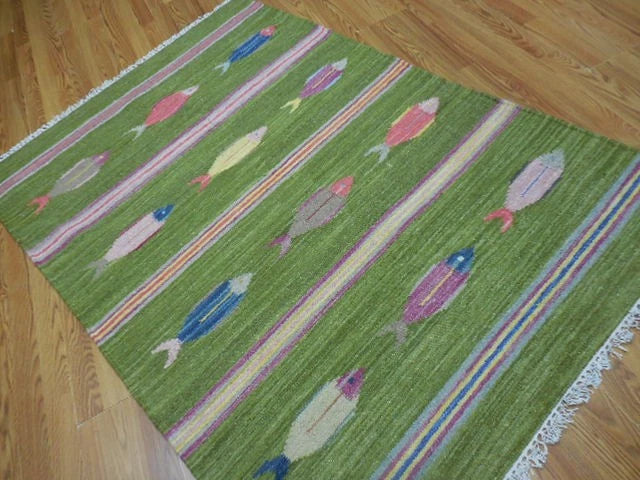 4' x 6' Ft. Fun Colorful Fish Design Turkish Oushak Hand Knotted Wool Area Rug – BR3056