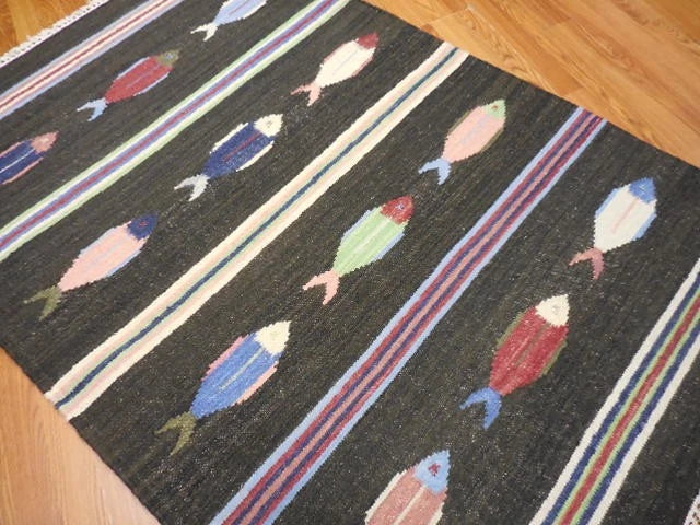 4' x 6' Ft. Fun Colorful Contemporary Fish Design Turkish Oushak Kilim Hand Knotted Wool Area Rug – BR3060