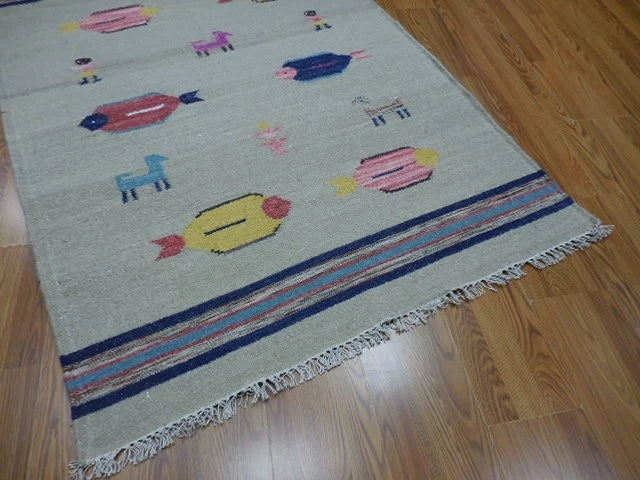 4' x 6' Ft. Fun Colorful Fish Design Turkish Oushak Hand Knotted Kilim Wool Area Rug - BR3027