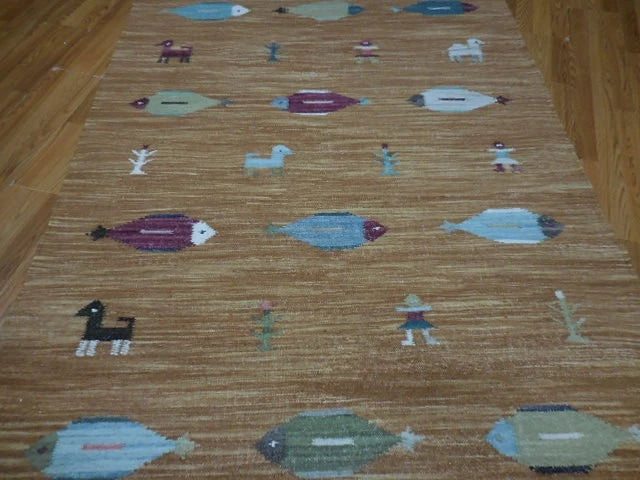 5' x 8' Ft. Fun Colorful Fish Design Turkish Oushak Hand Knotted Wool Area Rug - BR3020