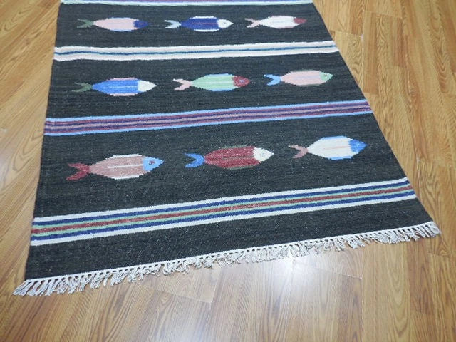 4' x 6' Ft. Fun Colorful Contemporary Fish Design Turkish Oushak Kilim Hand Knotted Wool Area Rug – BR3060