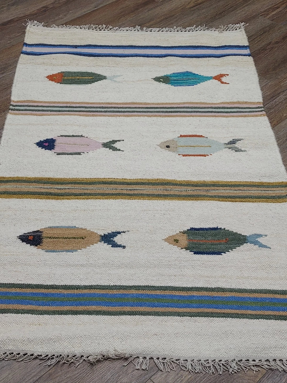 3' x 5' Ft. Fun Colorful Fish Design Turkish Oushak Kilim Hand Knotted Wool Area Rug – BR3048