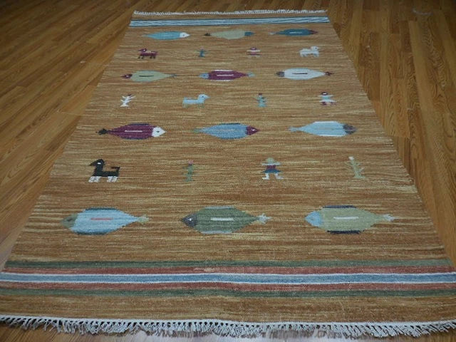 5' x 8' Ft. Fun Colorful Fish Design Turkish Oushak Hand Knotted Wool Area Rug - BR3020