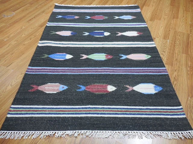 4' x 6' Ft. Fun Colorful Contemporary Fish Design Turkish Oushak Kilim Hand Knotted Wool Area Rug – BR3060