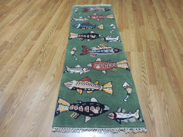 2’ x 6' Ft. Fun Colorful Fish / Sea Design Turkish Oushak Hand Knotted Wool Runner / Rug - BR2677