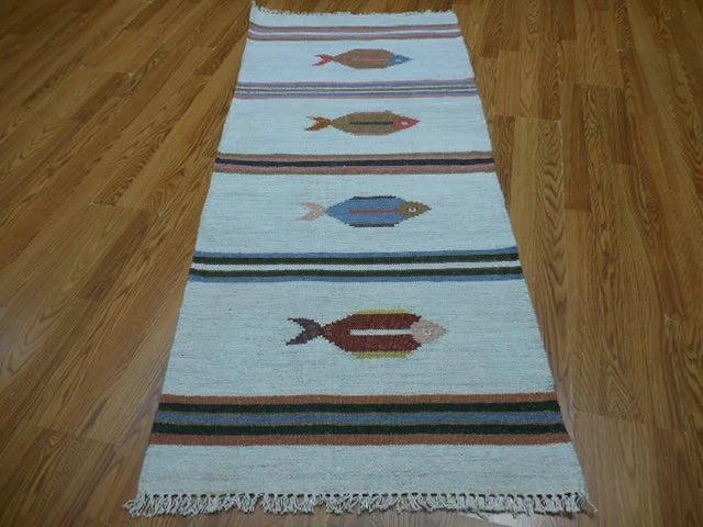 2.6' x 6' Ft. Fun Colorful Fish Design Turkish Hand Knotted Wool Rug / Runner - BR3050