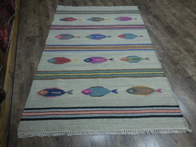4' x 6' Ft. Fun Colorful Fish Design Turkish Oushak Kilim Hand Knotted Wool Area Rug – BR3040