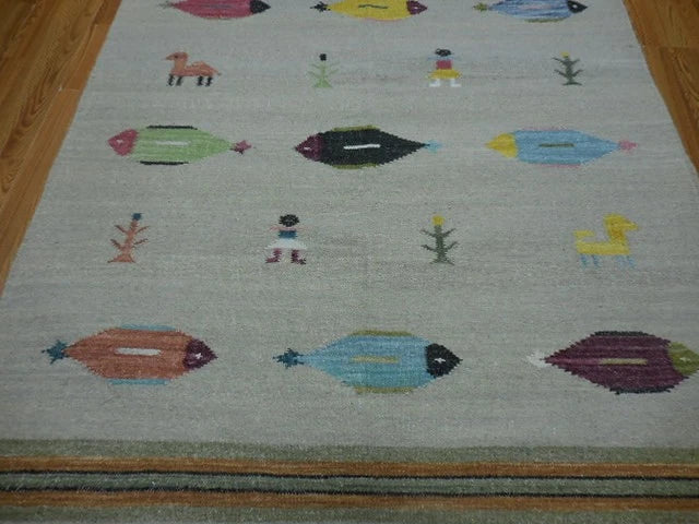 5' x 8' Ft. Fun Colorful Fish / Farm Design Turkish Oushak Hand Knotted Wool Area Rug - BR3064