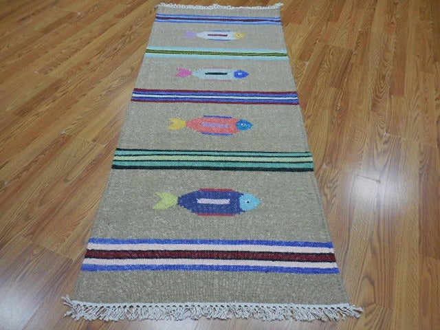 2.6' x 6' Ft. Fun Colorful Fish Design Turkish Hand Knotted Wool Rug / Runner - BR3054