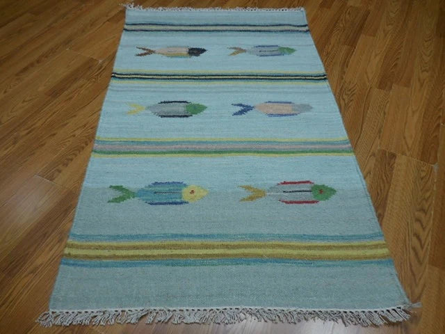 3' x 5' Ft. Fun Colorful Fish Design Turkish Oushak Hand Knotted Wool Area Rug – BR3021