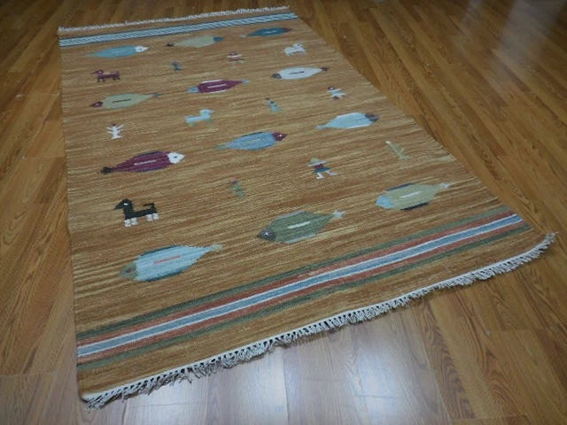 5' x 8' Ft. Fun Colorful Fish Design Turkish Oushak Hand Knotted Wool Area Rug - BR3020