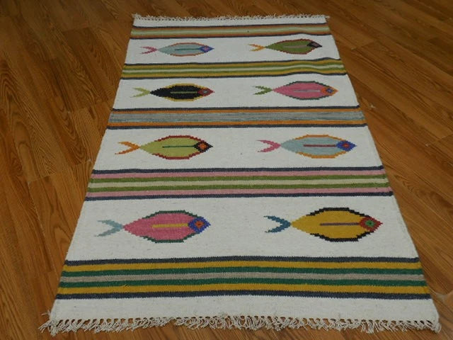 3' x 5' Ft. Fun Colorful Contemporary Fish Design Turkish Oushak Kilim Hand Knotted Wool Area Rug – BR3100