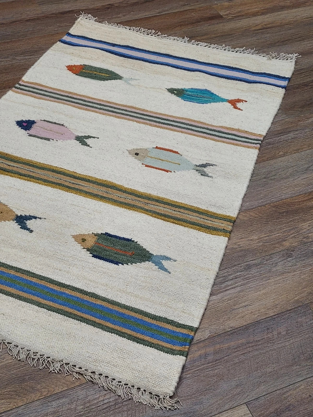 3' x 5' Ft. Fun Colorful Fish Design Turkish Oushak Kilim Hand Knotted Wool Area Rug – BR3048