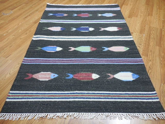 4' x 6' Ft. Fun Colorful Contemporary Fish Design Turkish Oushak Kilim Hand Knotted Wool Area Rug – BR3060