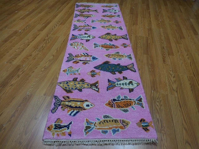 2.6' x 8' Ft. Fun Colorful Fish Design Turkish Hand Knotted Wool Rug / Runner - BR2629