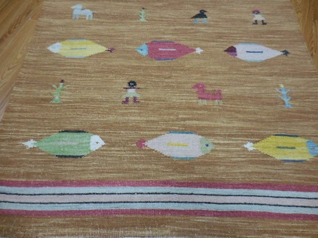 5' x 8' Ft. Fun Colorful Fish / Farm Design Turkish Oushak Hand Knotted Wool Area Rug - BR3063