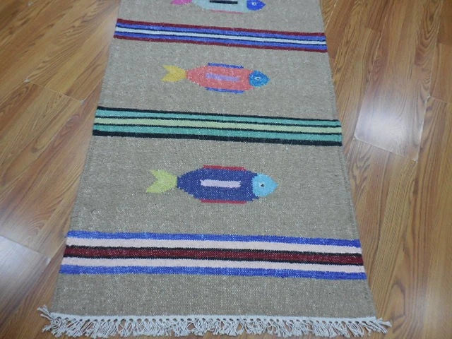 2.6' x 6' Ft. Fun Colorful Fish Design Turkish Hand Knotted Wool Rug / Runner - BR3054