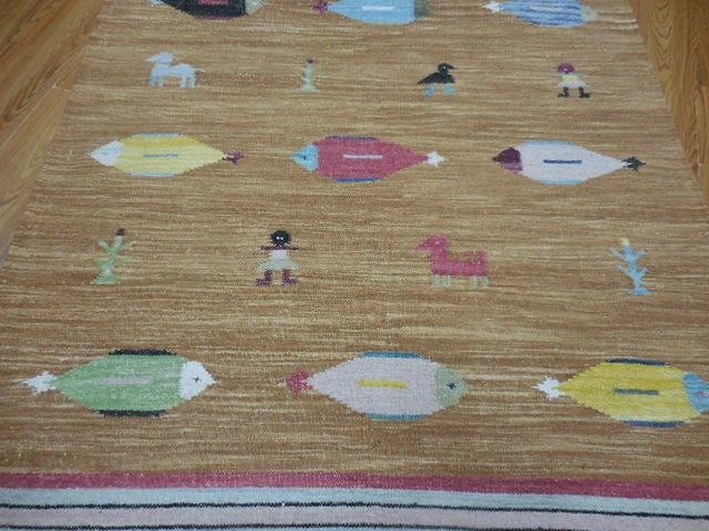 5' x 8' Ft. Fun Colorful Fish / Farm Design Turkish Oushak Hand Knotted Wool Area Rug - BR3063