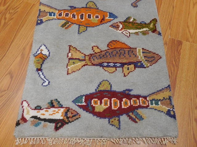 2' x 3' Ft. Fun Fish/Sea Design Turkish Oushak Bohemian Hand Knotted Wool Area Rug - BR2658
