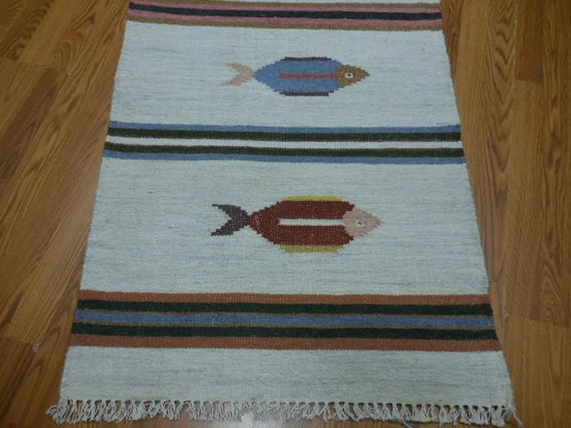 2.6' x 6' Ft. Fun Colorful Fish Design Turkish Hand Knotted Wool Rug / Runner - BR3050