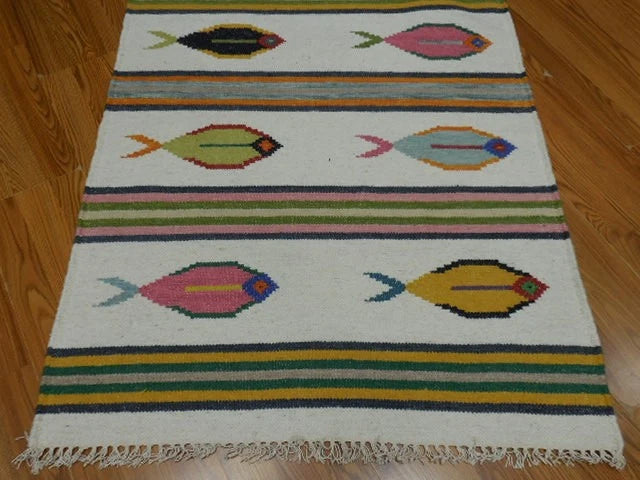 3' x 5' Ft. Fun Colorful Contemporary Fish Design Turkish Oushak Kilim Hand Knotted Wool Area Rug – BR3100