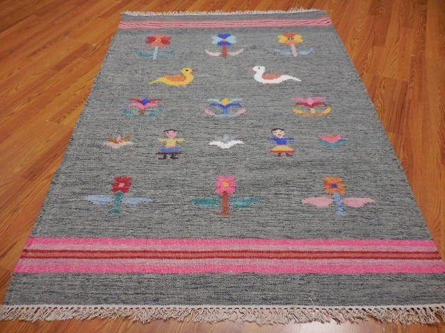 4' x 6' Ft. Fun Colorful Garden Design Turkish Oushak Hand Knotted Kilim Wool Area Rug - BR3035