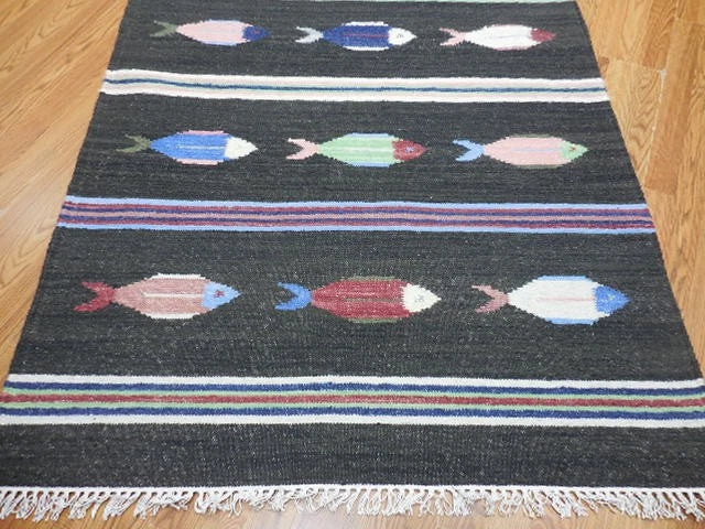4' x 6' Ft. Fun Colorful Contemporary Fish Design Turkish Oushak Kilim Hand Knotted Wool Area Rug – BR3060